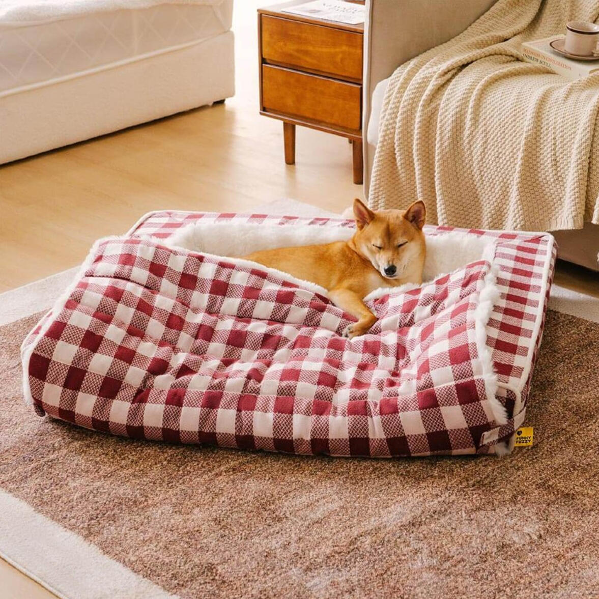 Funny Fuzzy - Classic Plaid Ergonomic Calming Dog Bed